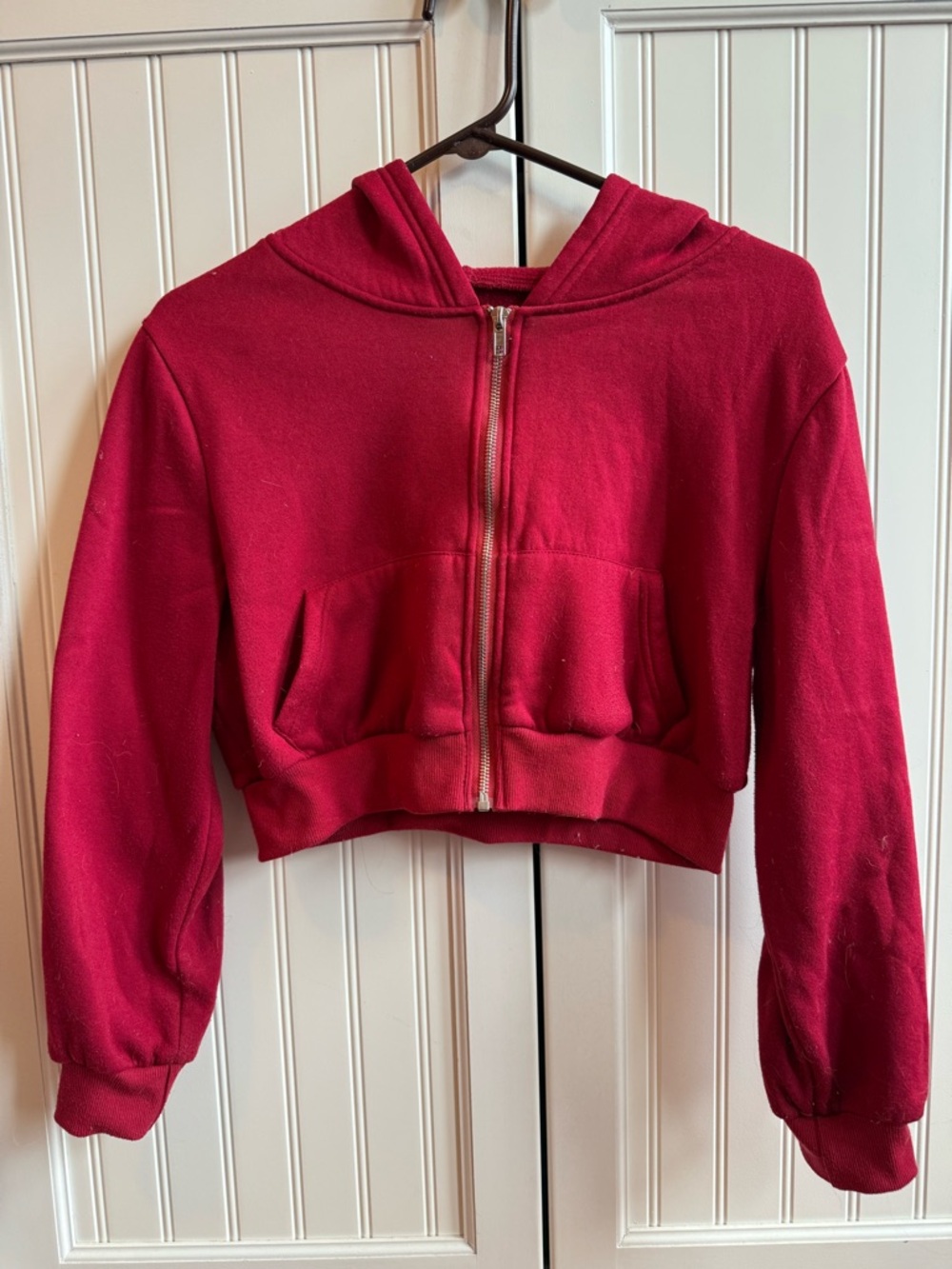 Red Cropped Zip Up Hoodie - Juniors